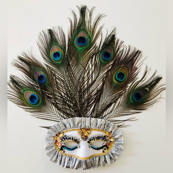 eye mask Mardi Gras Glittering feathered carnival Artisan embellished costume OS - Picture 4 of 15